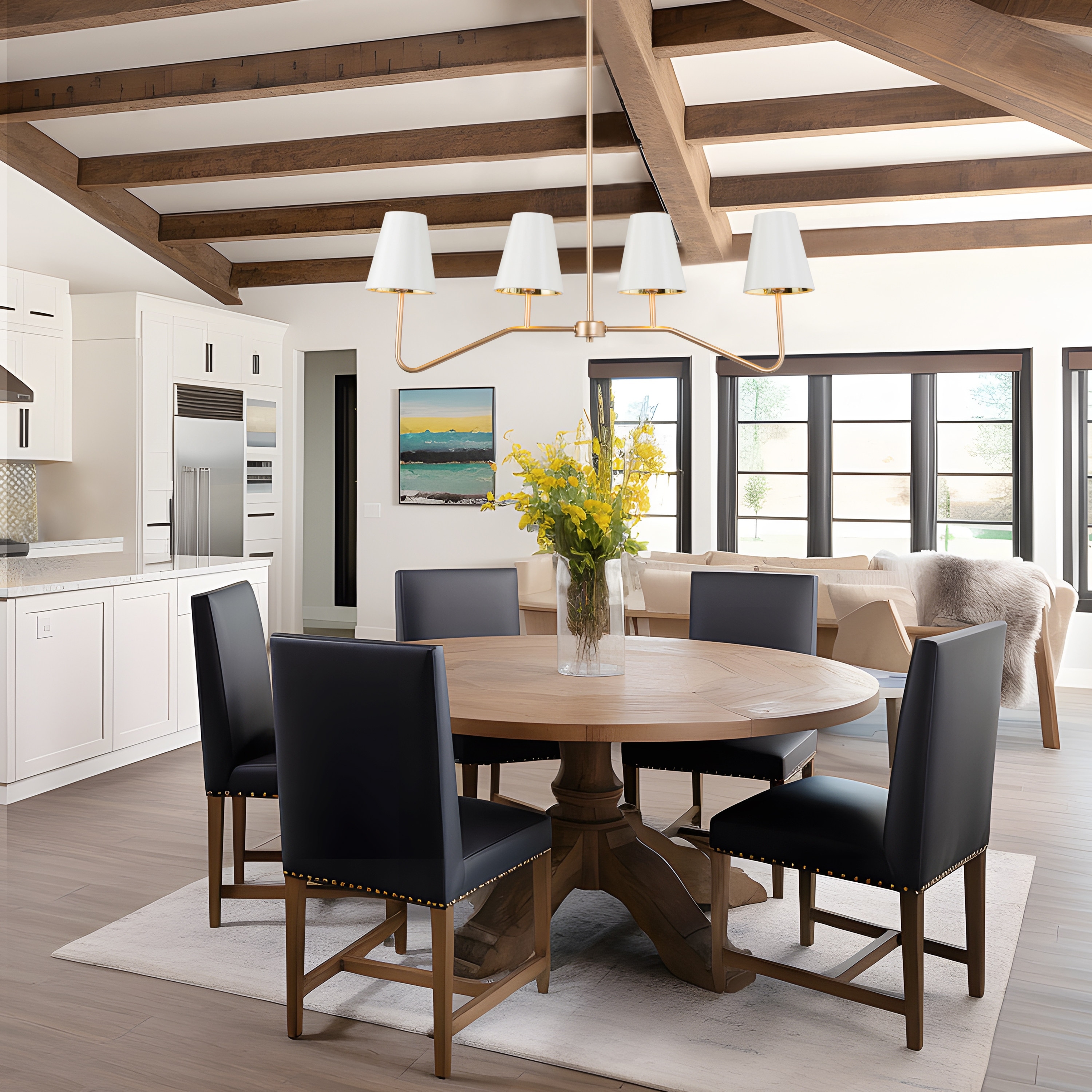 Modern Farmhouse 4-Light Gold Chandelier Fabric Kitchen Island Light