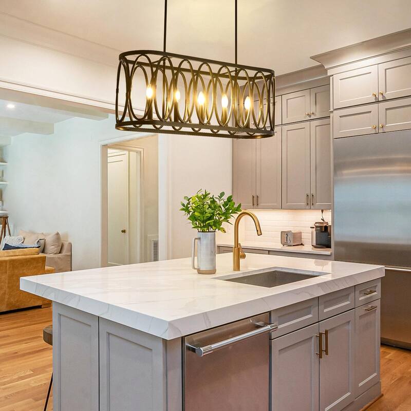 Rustic Metal Oval - Ring 5 - Light Kitchen Island Linear Chandelier