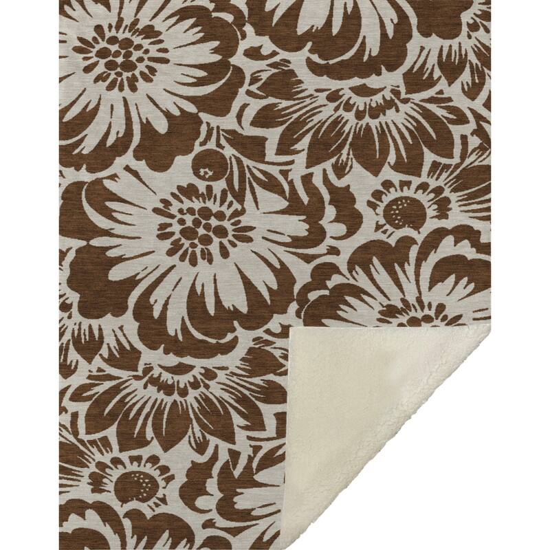 Premium Machine Washable Modern Floral Sherpa Throw Blanket
