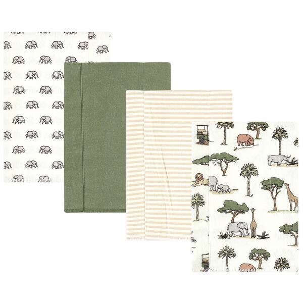 slide 1 of 1, Hudson Baby Cotton Flannel Burp Cloths, Going On Safari 4-Pack, One Size - Going On Safari 4-Pack - One Size