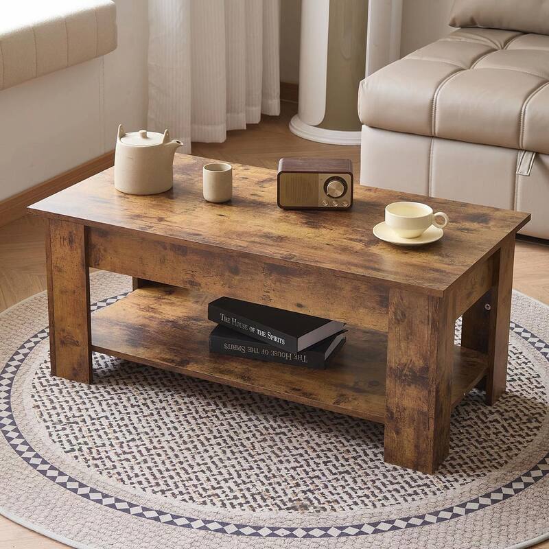 Adjustable Height Coffee Table - Large Storage Compartment - Adjustable Height