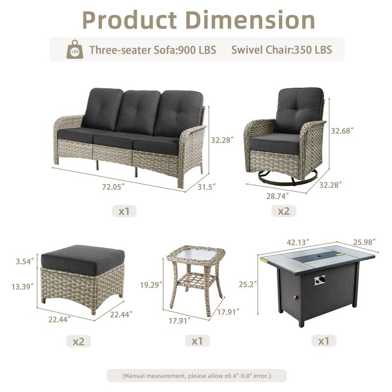 OVIOS 7-piece Patio Wicker Conversation Furniture Set With Fire Pit