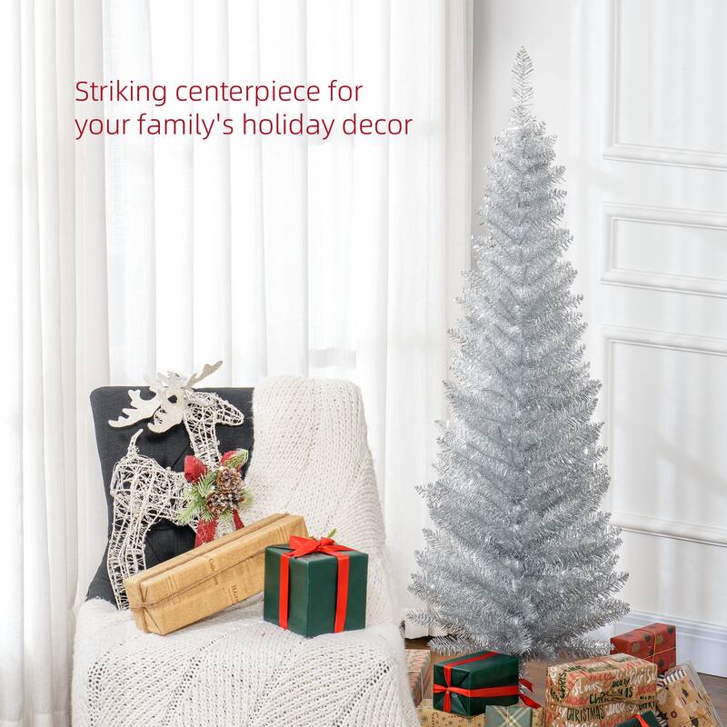 5FT Artificial Slim Pencil Christmas Tree with 294 Realistic Branch Tips and Plastic Stand