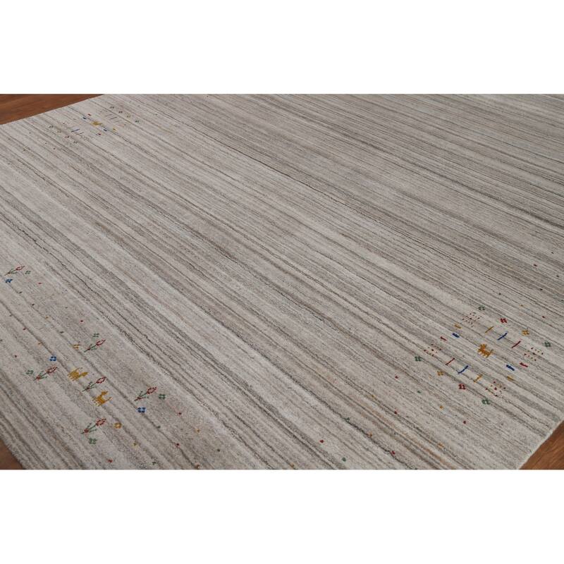 Striped Gabbeh Indian Area Rug Handmade Oriental Wool Carpet - 7'9" x 9'8"