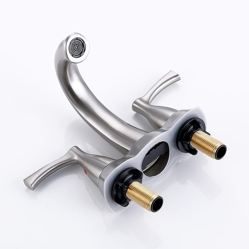 Modern 2 Handle Curved Bathroom Sink Faucet with Pop Up Drain and Aerator, Corrosion and Rust Resistant