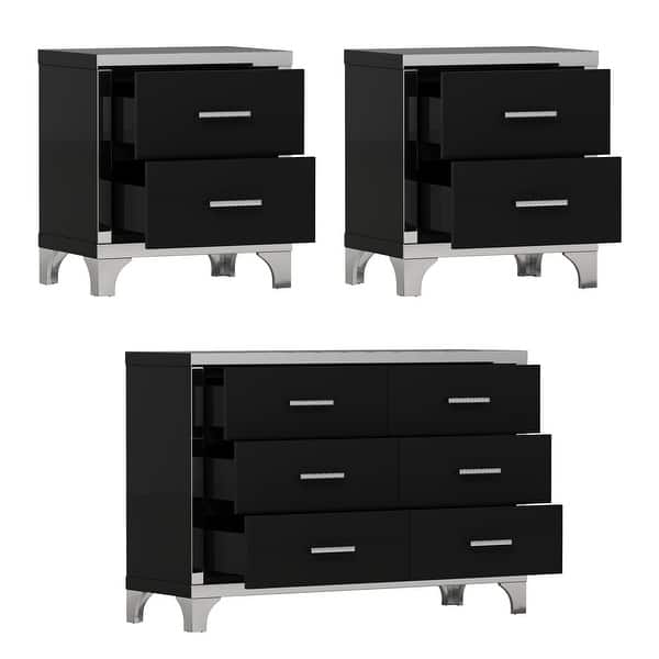 3-Piece Dresser and Nightstand Set with Metal Handles and Mirror Detailing, Elegant and Subtle