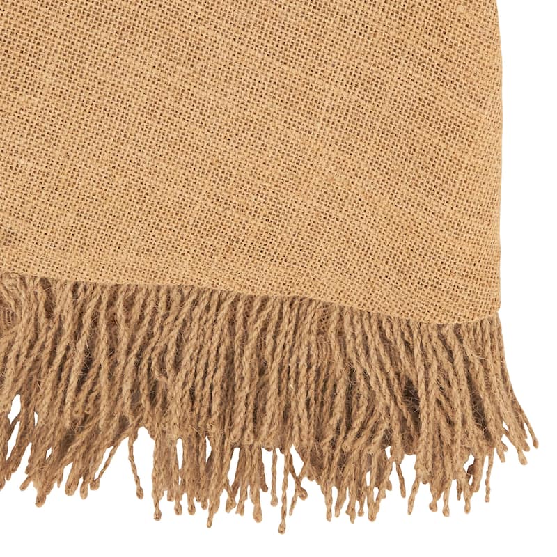 Textured Jute Tablecloth with Delicate Tassels - 72"