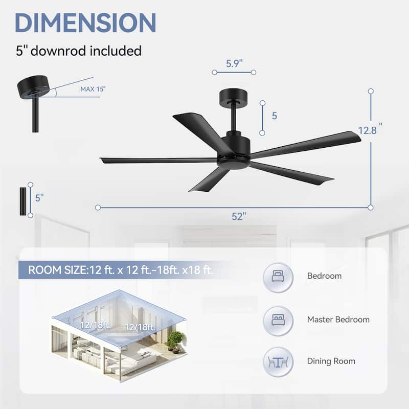 52-Inch Black/White Ceiling Fan with Remote Without Light(5-Blade)