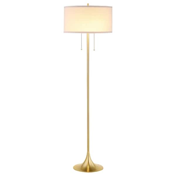 slide 2 of 3, Elmira 65-Inch Drum Shade Metal Floor Lamp Gold Beige