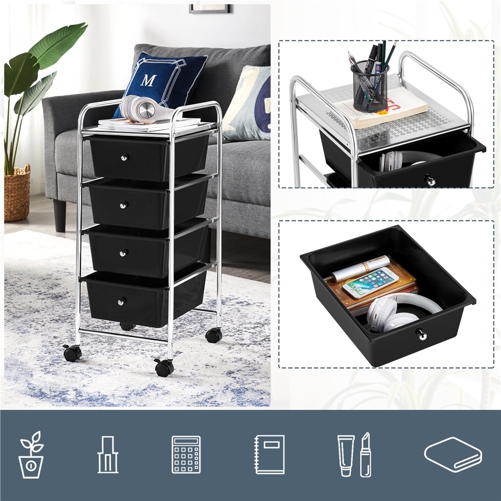 Yaheetech Rolling Storage Trolley with 4 Drawers with Metal-image