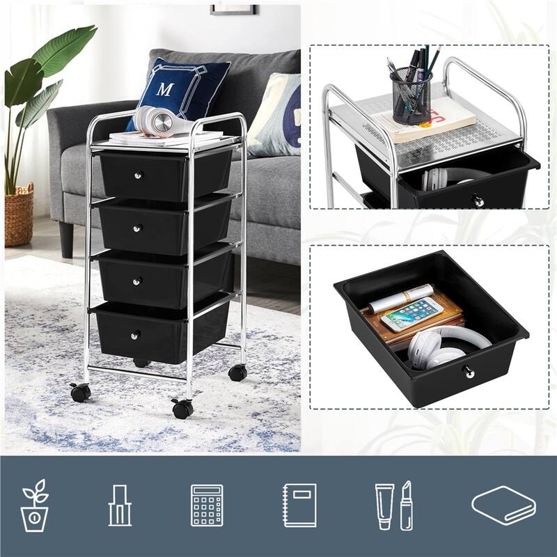 Yaheetech Rolling Storage Trolley with 4 Drawers with Metal Frame