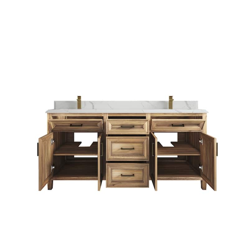 Willow Collections 72 in. W x 22 in. D Santa Monica Teak Double Sink Bathroom Vanity with Countertop