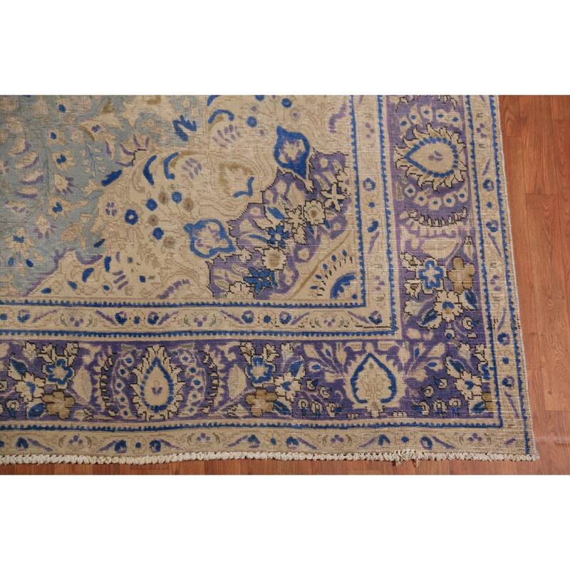 Floral Blue Medallion Tabriz Persian Area Rug Hand-Knotted Wool Carpet - 9'5"x 12'4"