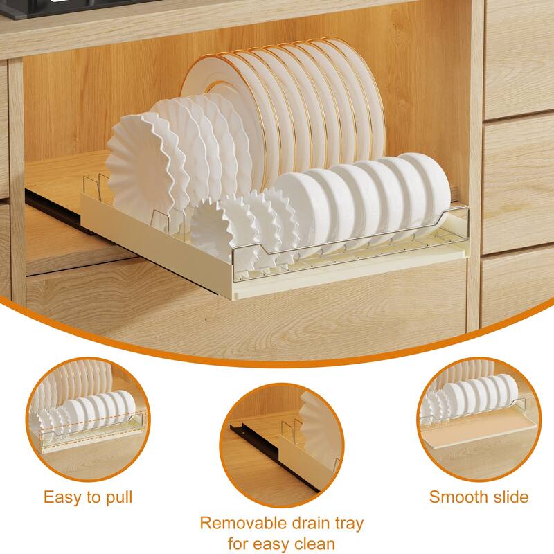 Pull Out Cabinet Organizer, Metal Slide Out Dish and Bowl Drying Rack