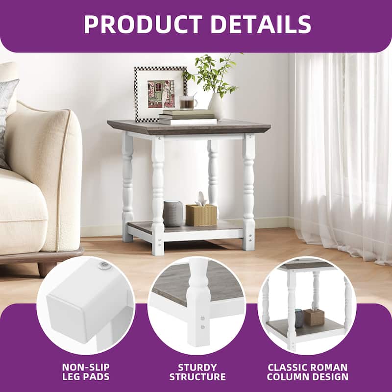 Moasis 2-Tier Wood Side Table with Storage Shelf for Living Room