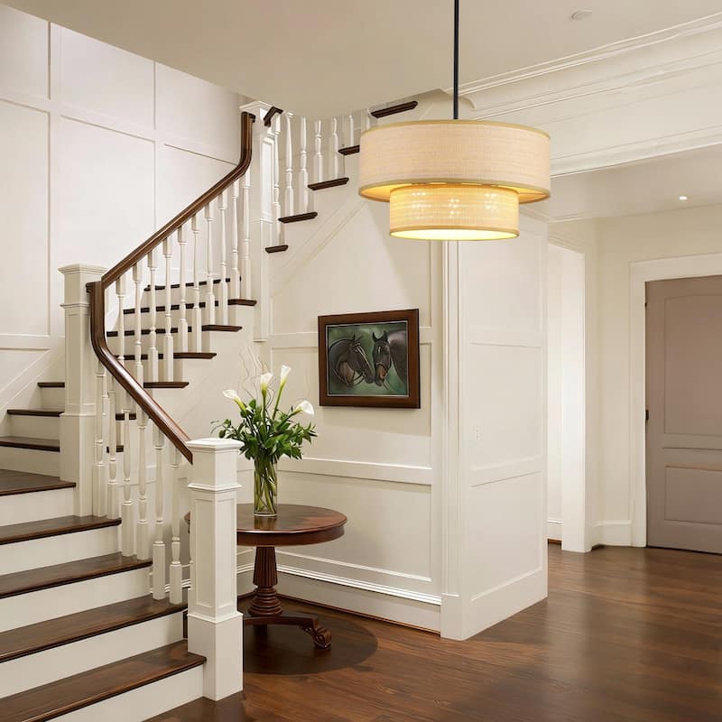 3-Light Bohemian Style Large Handwoven Chandelier with Wicker Lampshade - Matte Black