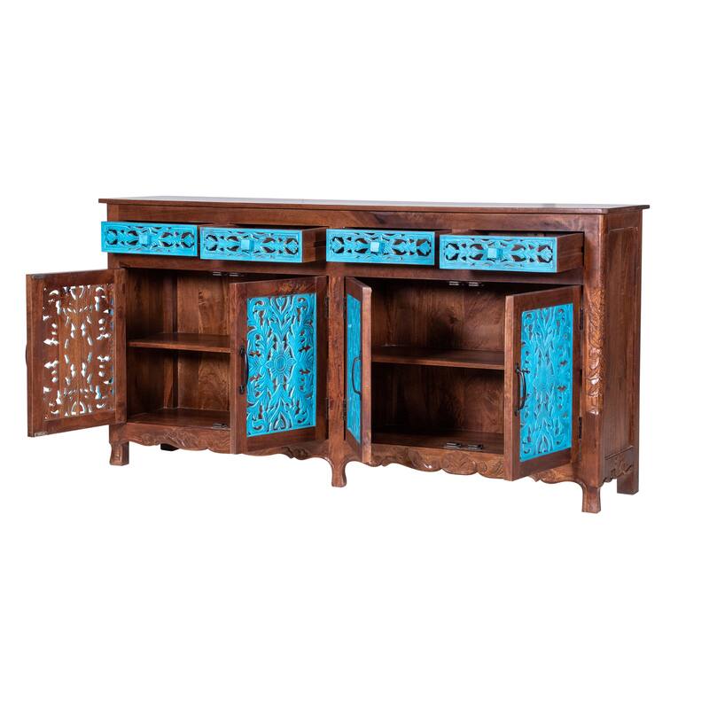 Maadze 71" Long Solid Wood 4 Door Carved Sideboard Buffet