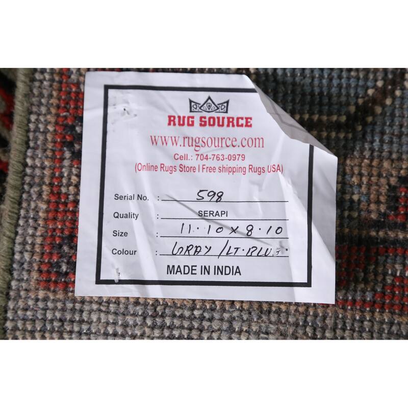 Hand Knotted Oriental 100% Wool Carpet Traditional Geometric Greys & Charcoal Viss Area Rug - 11' 10'' X 8' 10''