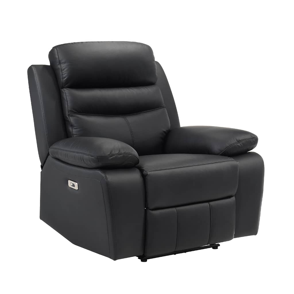 Hanna Power Reclining Chair, USB Port, Black Top Grain Leather
