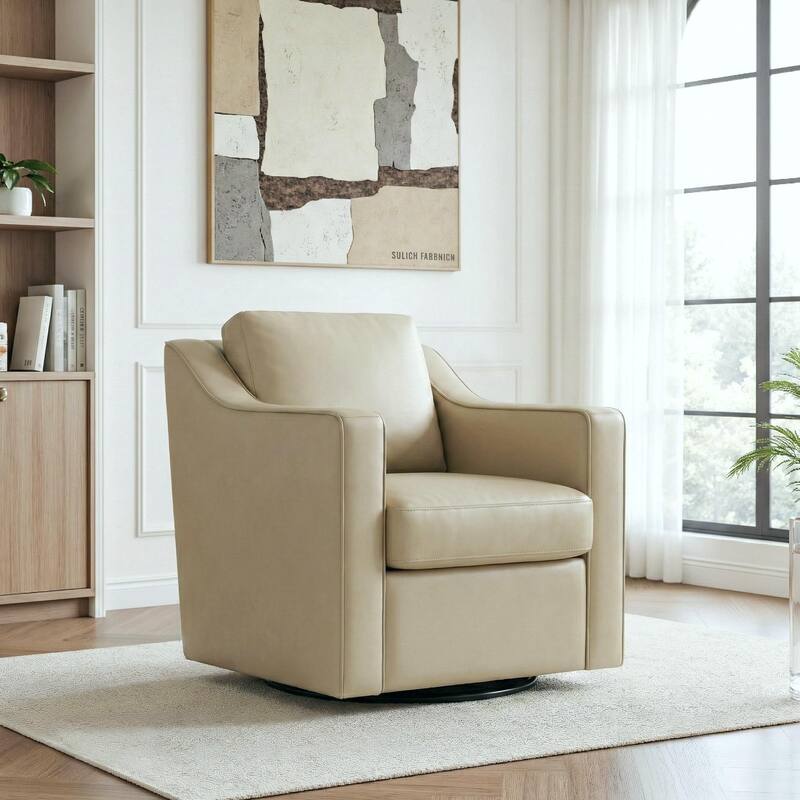 UIXE Chenille/Leather Swivel Barrel Chair Accent Chairs For Living Room
