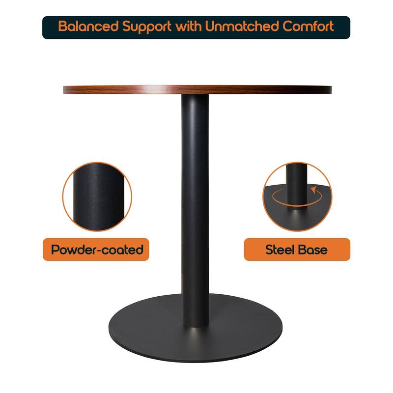 Vail Round Dining Table with 36 in. MDF Tabletop in Black Stainless Steel Round Base Accent Kitchen Table