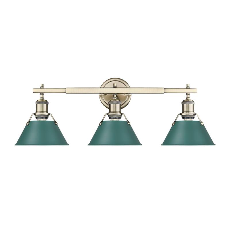 Yep by Golden Lighting Orwell 3-light Vanity in Aged Brass and Pine Green shade