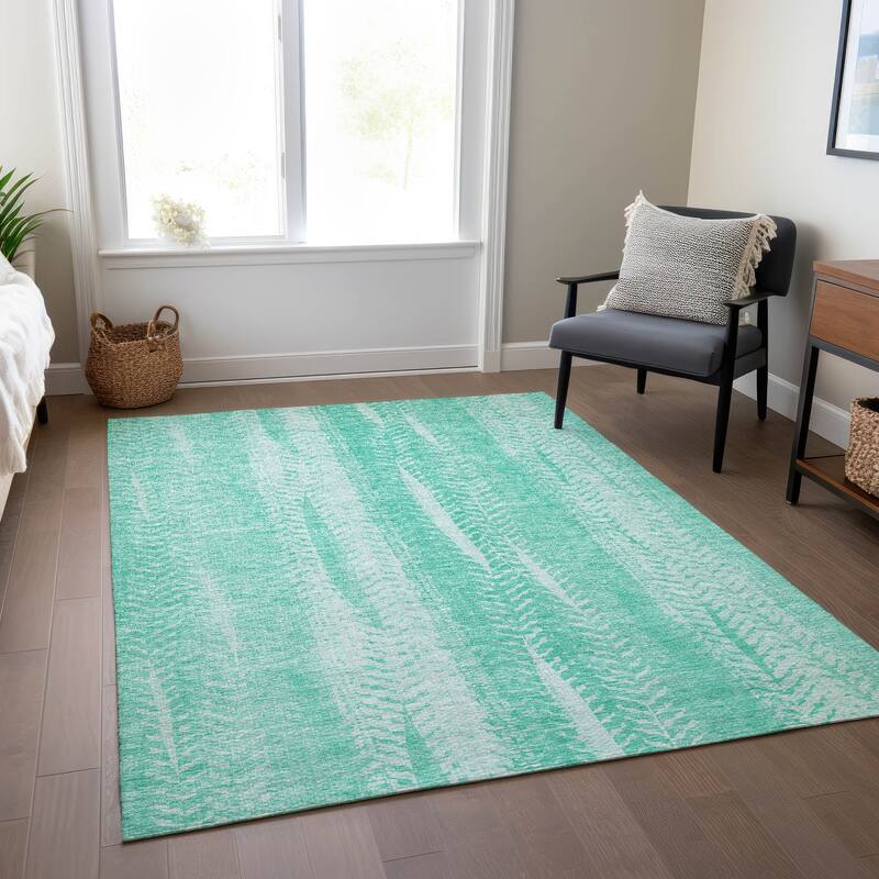 Machine Washable Indoor/ Outdoor Chantille Modern Imprints Rug - Aqua - 8' x 10'