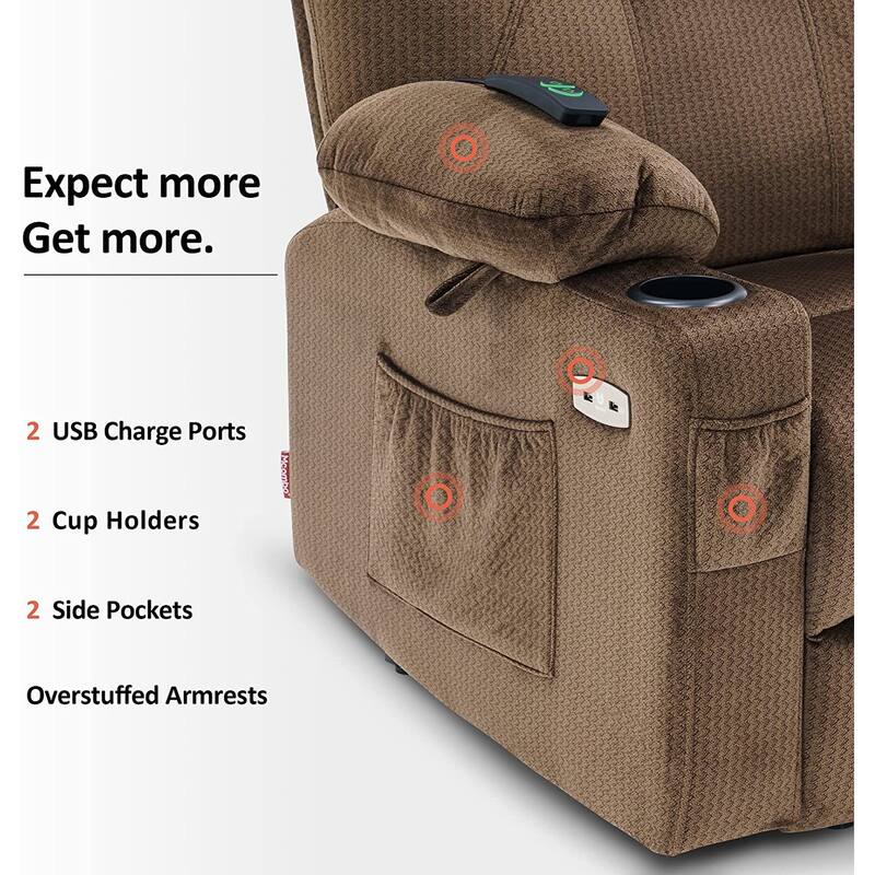 MCombo Small Power Lift Recliner Chair Sofa with Massage and Heat, 3 Positions and USB Ports Extended Footrest, Fabric 7141