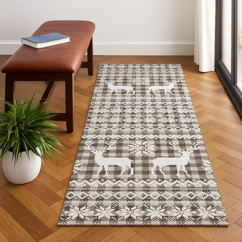 Premium Washable Super Soft Christmas Reindeer Mayfield Rug - Brown - 2'3" x 7'6"