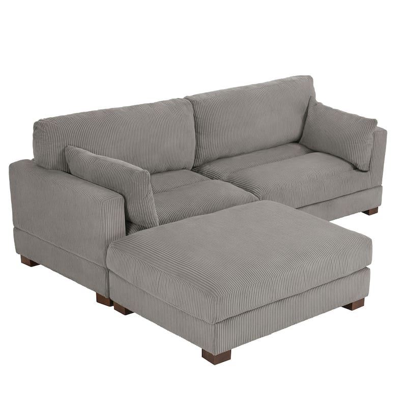 85in.W Corduroy Modular 3-Piece L-Shaped Sectional Sofa with Ottoman