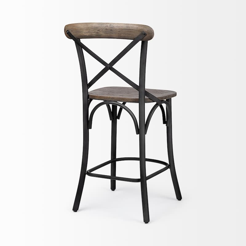 Etienne Medium Brown Solid Wood Seat with Black Metal Frame Counter Stool - 20"W x 22.8"D x 40"H