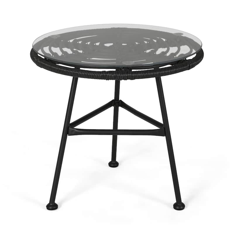 Meridian Outdoor 2 Seater Faux Wicker Chat Set with Tempered Glass Table by Christopher Knight Home