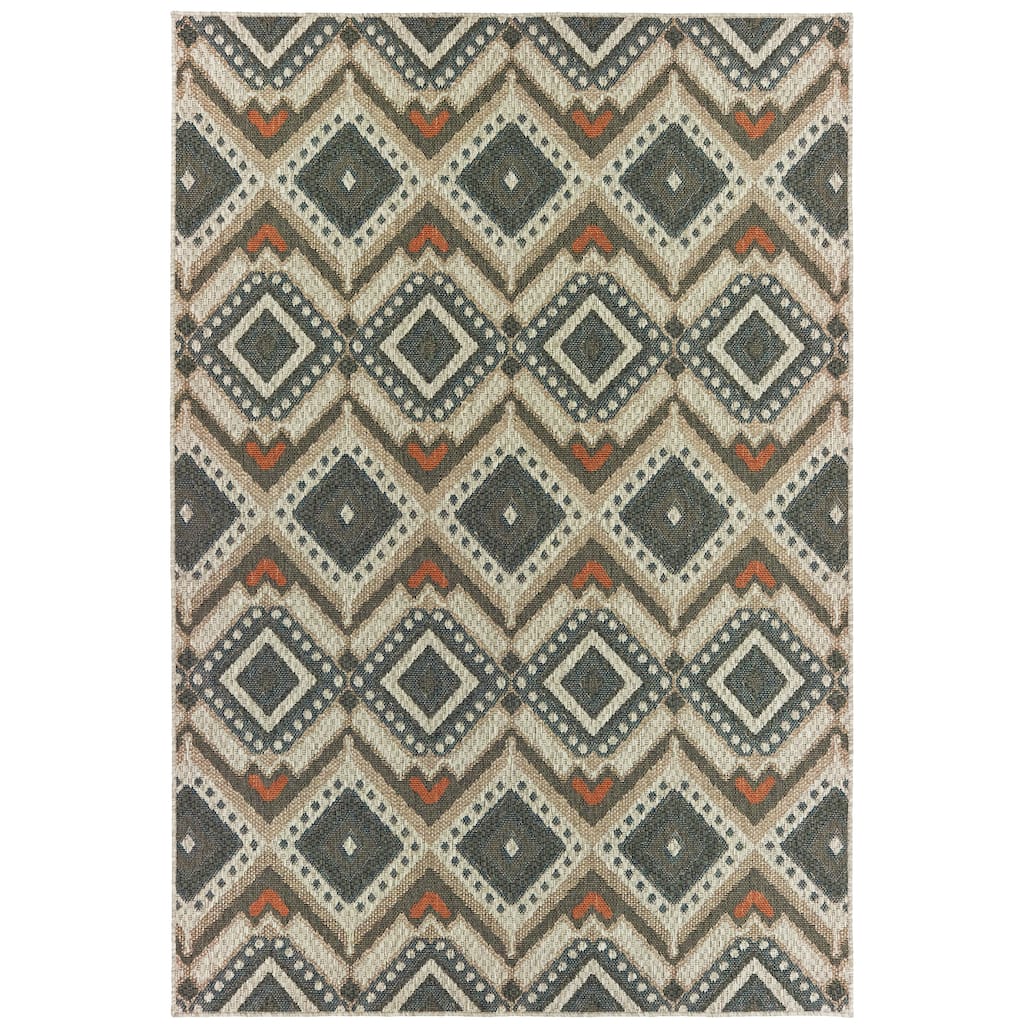 Kent Grey Orange Geometric Outdoor Casual Area Rug