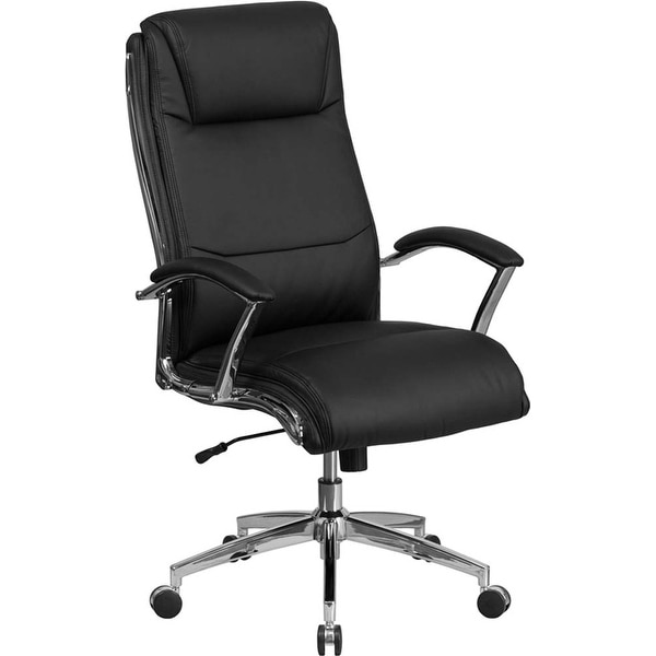 Offex High Back Designer Black Leather Executive Swivel Office Chair with Padded Arms and Chrome Base