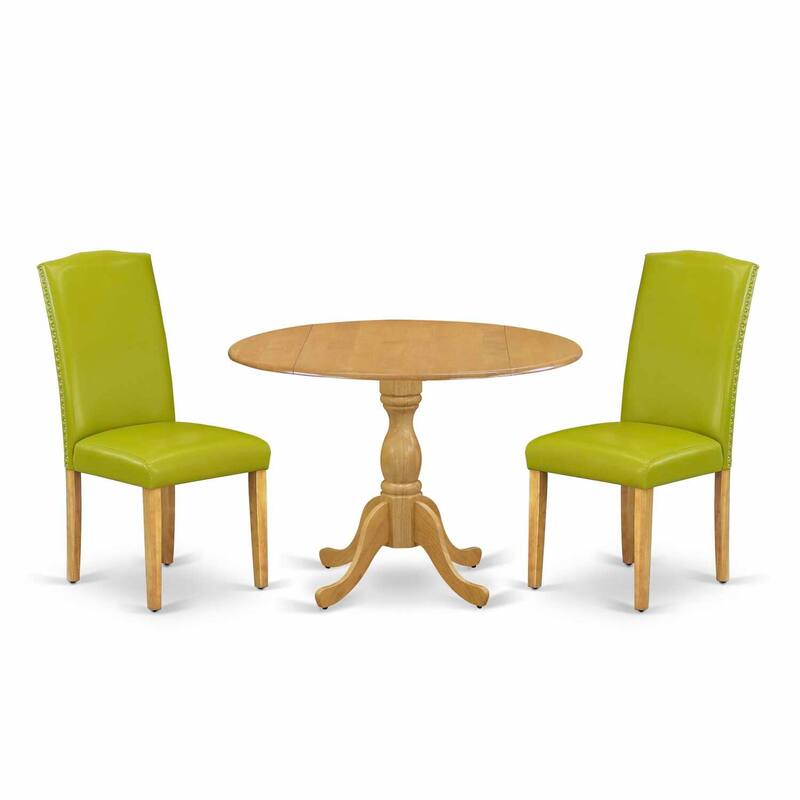 3-Piece Natural Oak Finish Solid Wood Top - Dining Room Set with High Back - Seats 4