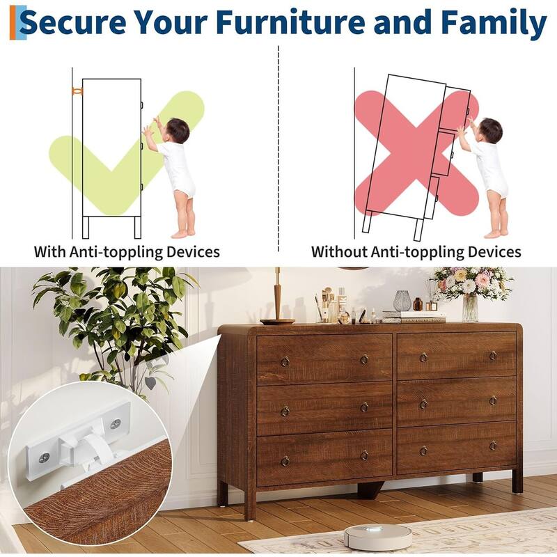 Modern 6 Drawer Dresser with Large Drawers for Bedroom, Living Room