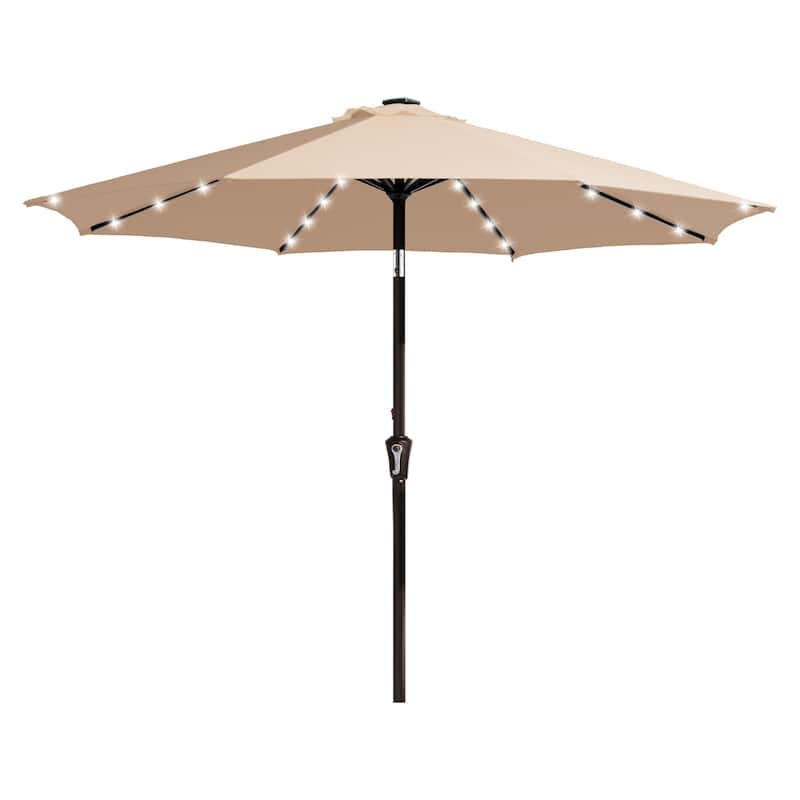 9ft Patio Market Umbrella with LED Lights,Crank & Tilt