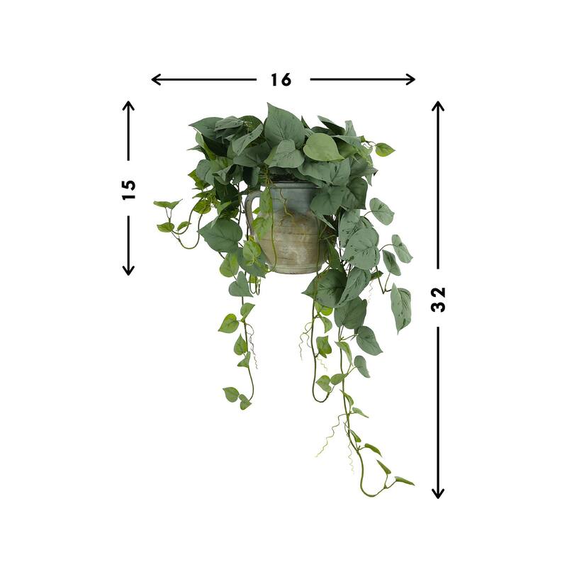 Frosted Ivy Arrangement in a Clay Pot - Green