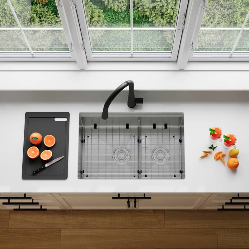 STYLISH 28 inches Workstation 60/40 Double Bowl Undermount 16 Gauge Stainless Steel Kitchen Sink with Accessories included