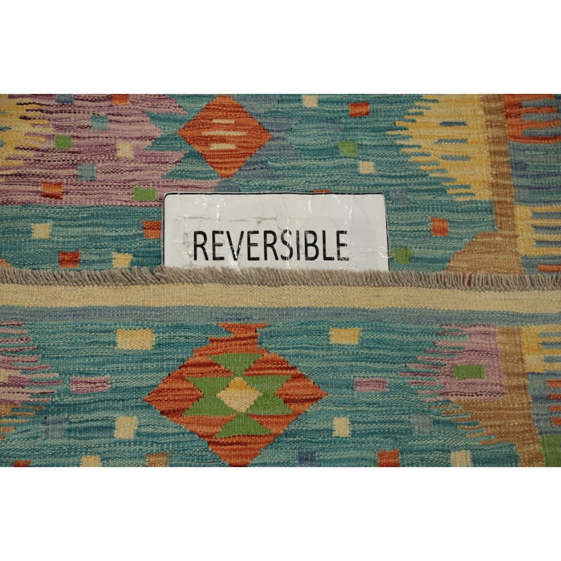 Hand Woven Oriental 100% Wool Carpet Southwestern Tribal Navy Blue & Blues Kilim Runner Rug - 9' 9'' X 2' 9''