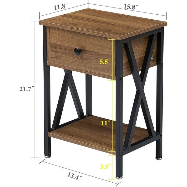 dimension image slide 1 of 4, VECELO Modern Nightstand 1-Drawer with Storage Shelf, End Table/Side Table