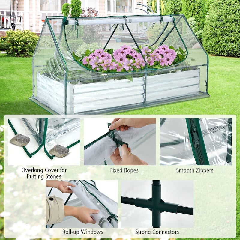 Gymax Galvanized Steel Raised Garden Bed Metal Planter Box Kit w/ Mini