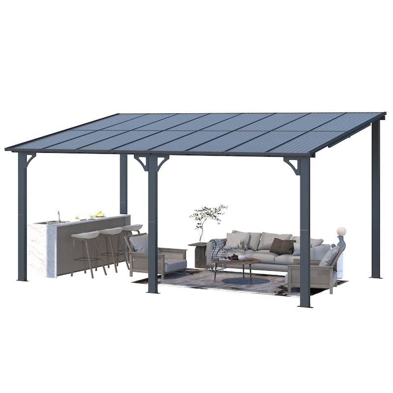 10X16Ft Outdoor Pergola Gazebo, Wall Mounted Lean to Awning Gazebo