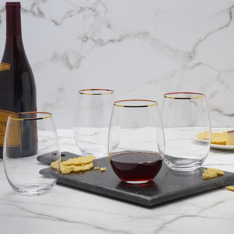 Mikasa Julie Gold Set of 4 Stemless Wine Glass, 19.75 Ounce