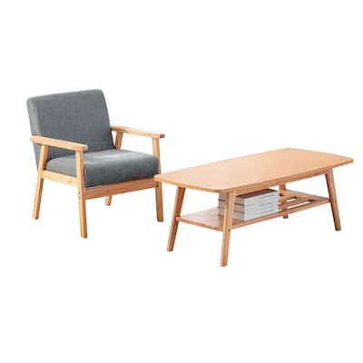 Gala Modern Coffee Table and Chair Set, Bottom Shelf, Padded Seat, Gray