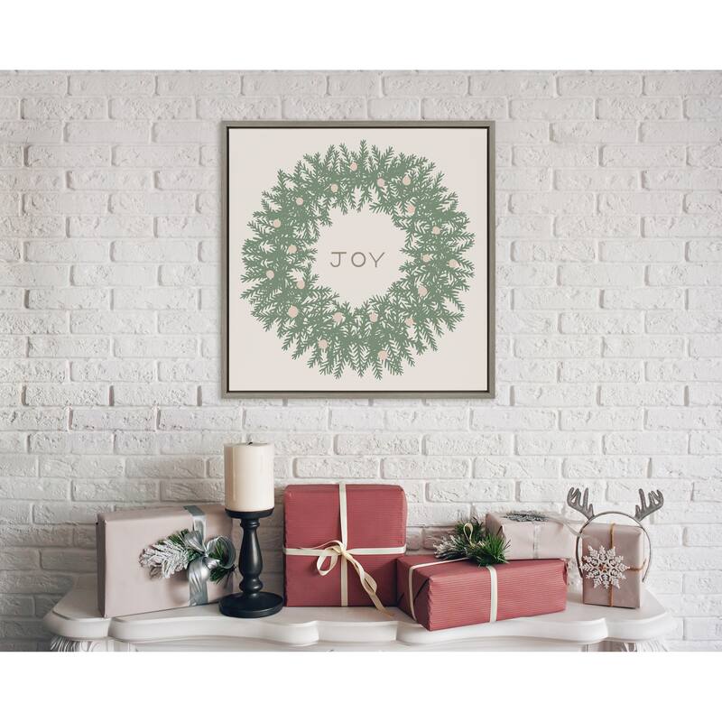 Kate and Laurel Sylvie Wreath Green Framed Canvas by Hannah Beisang