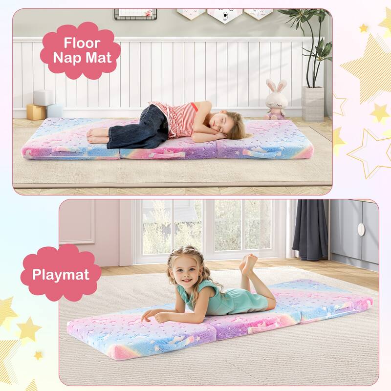 Gymax Foldable Floor Mattress for Kids Glow in the Dark Toddler Nap