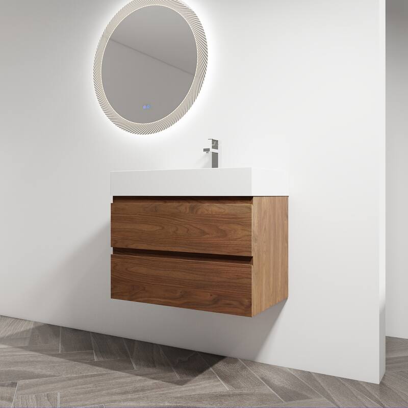 24/30/36 Single Sink Wall-Mounted Bathroom Vanity with Integrated Thick Edge Resin Sink