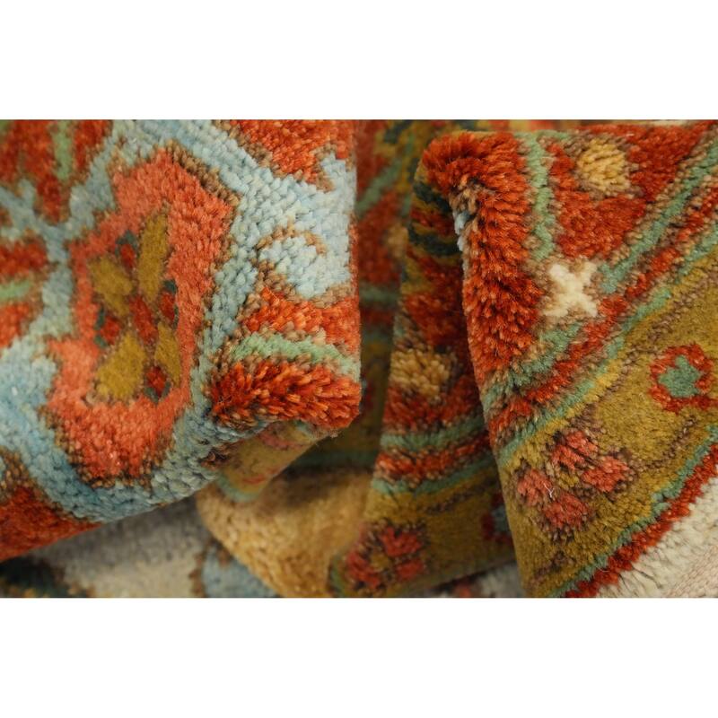 Hand Knotted Oriental 100% Wool Carpet Transitional Medallion Beige & Ivories Oushak Area Rug - 11' 9'' X 9' 0''