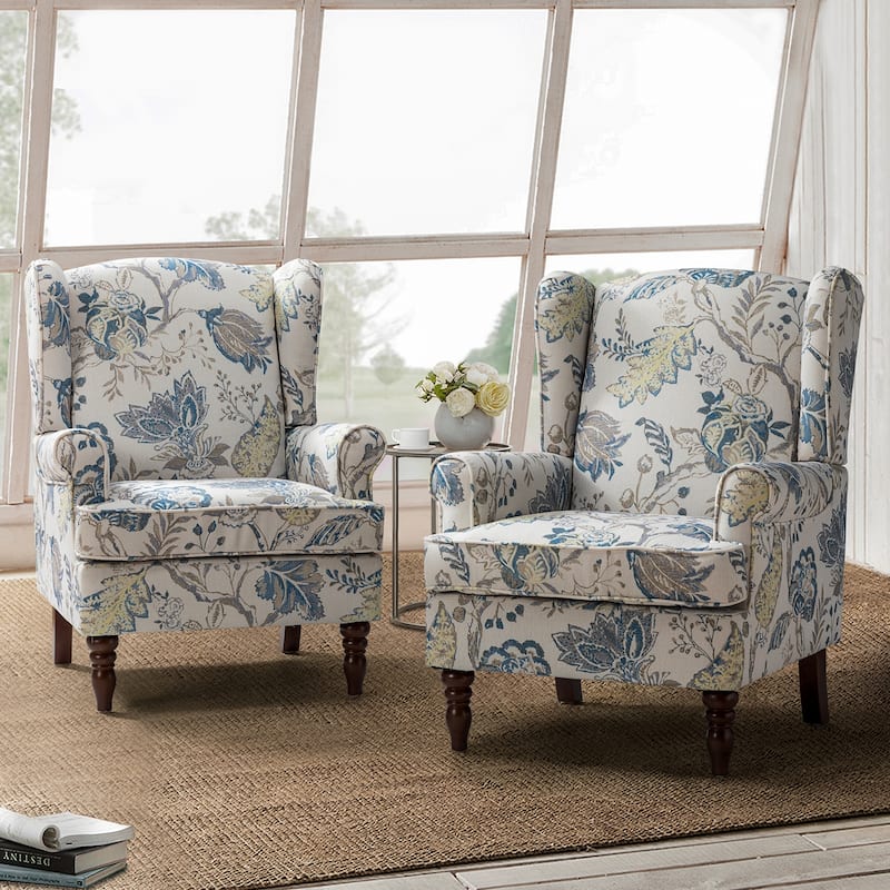 Epimethis Traditional Wingback Armchair with Foam-filled Seat and Turned Legs Set of 2 by HULALA HOME